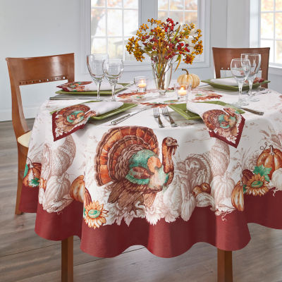 Elrene Home Fashions Holiday Turkey 70x70 Tablecloth
