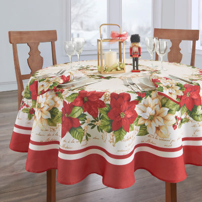 Elrene Home Fashions Red & White Poinsettia 70''x70'' Tablecloth