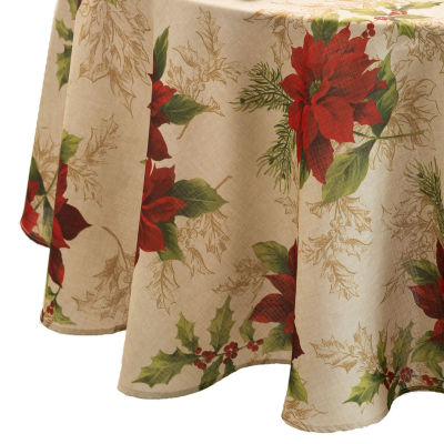 Elrene Home Fashions Festive Poinsettia Tablecloth