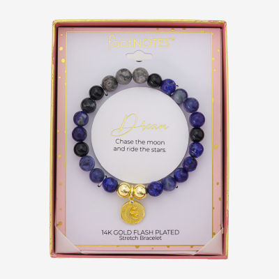 Footnotes Charm Stretch Womens Blue Sodalite 10K Gold Over Brass Moon Beaded Bracelet