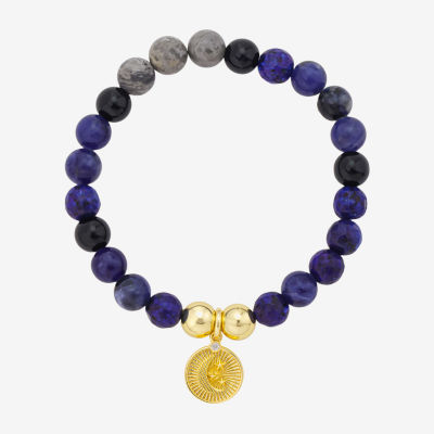 Footnotes Charm Stretch Womens Blue Sodalite 10K Gold Over Brass Moon Beaded Bracelet