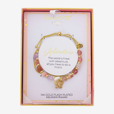 Footnotes Multi Strand Charm Beaded Womens Multi Color 10K Gold Over Brass Butterfly Bolo Bracelet