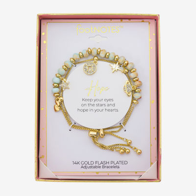 Footnotes Celestial Charm Beaded Womens Multi Color 10K Gold Over Brass Heart Star Bolo Bracelet