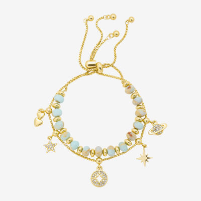 Footnotes Celestial Charm Beaded Womens Multi Color 10K Gold Over Brass Heart Star Bolo Bracelet
