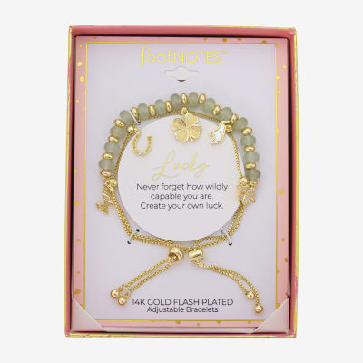 Footnotes Lucky Elephant Horseshoe Charm Womens Green Jade Box 10K Gold Over Brass Clover Bangle Bracelet