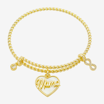 Footnotes Mama Expandable Womens White Mother Of Pearl 10K Gold Over Brass Heart Infinity Bolo Bracelet