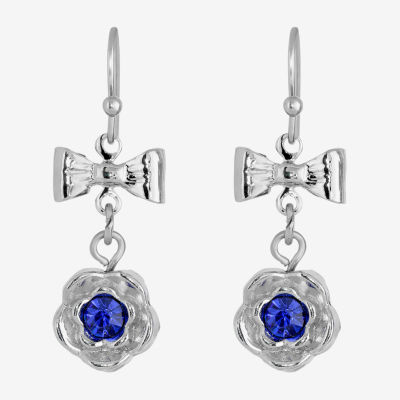 1928 Womens Blue Crystal Bow Flower Drop Earrings