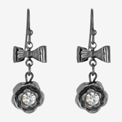 1928 Womens Gray Crystal Bow Flower Drop Earrings