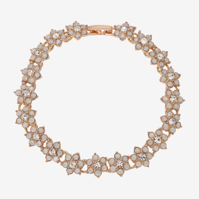1928 Womens White Crystal Flower 7.5 Inch Tennis Bracelet