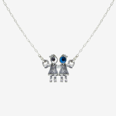 1928 Girls Holding Hands Womens Blue Crystal Alloy 16 Inch Pendant Necklace