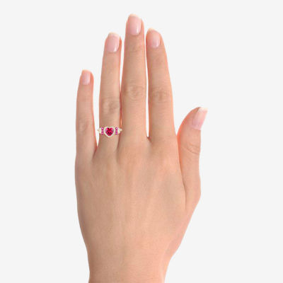 Womens Lab Created Red Ruby 14K Gold Over Silver Heart Halo Cocktail Ring