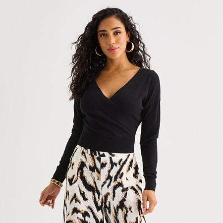 Bold Elements Womens V Neck Long Sleeve Pullover Sweater In Black