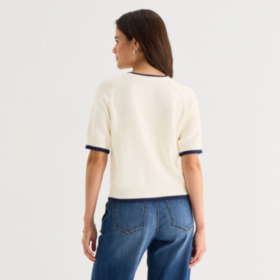 St. John's Bay Womens Crew Neck Short Sleeve Pullover Sweater