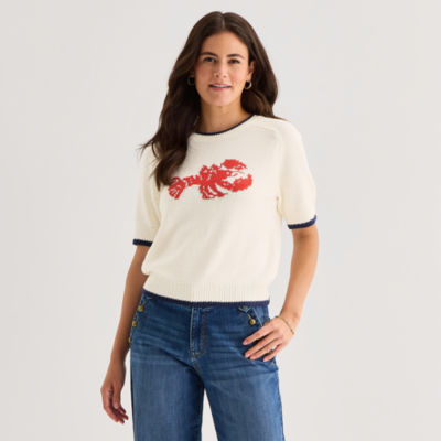 St. John's Bay Womens Crew Neck Short Sleeve Pullover Sweater