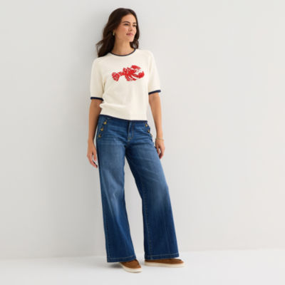 St. John's Bay Womens Crew Neck Short Sleeve Pullover Sweater