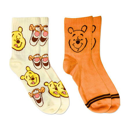 Licensed Properties Ribbed Womens 2 Pair Winnie The Pooh Crew Socks In Yellow