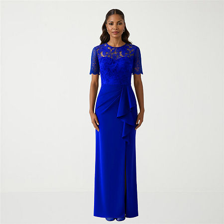 Rene By Rene Ruiz Collection Womens Short Sleeve Evening Gown In Blue