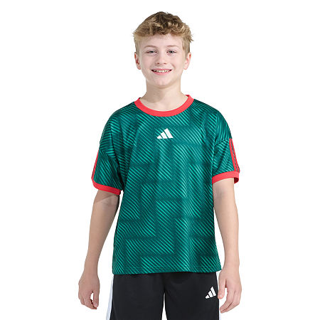 adidas Big Kid Boys Crew Neck Short Sleeve Loose Fit Graphic T-Shirt, Medium (10-12), Green