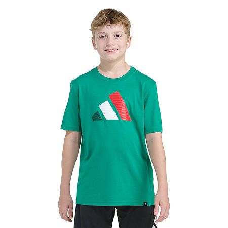 adidas Big Kid Boys Crew Neck Short Sleeve Regular Fit Graphic T-Shirt, Small (8), Green