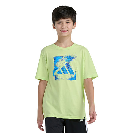 adidas Big Kid Boys Crew Neck Short Sleeve Regular Fit Graphic T-Shirt, Small (8), Green