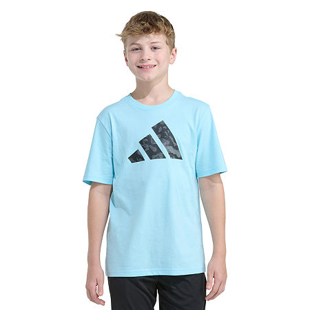 adidas Big Kid Boys Crew Neck Short Sleeve Regular Fit Graphic T-Shirt, M (10-12) Husky, Blue