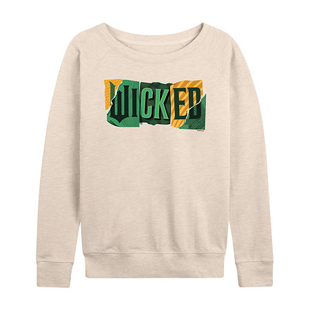 Wicked Logo Womens Boat Neck Long Sleeve Regular Fit Wicked Graphic T-Shirt, Xx-large, Beige