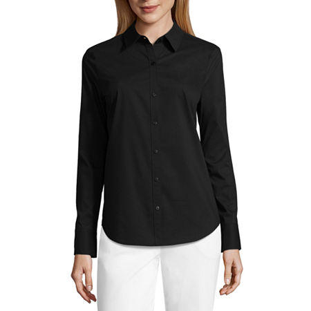 Worthington Womens Long Sleeve Modern Fit Button-Down Shirt, Medium, Black