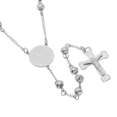 Lord'S Prayer Medallion Mens Stainless Steel Rosary Necklaces