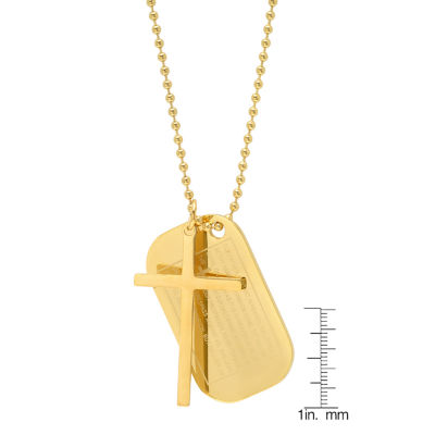 Lord'S Prayer Mens 18K Gold Over Stainless Steel Cross Dog Tag Pendant Necklace