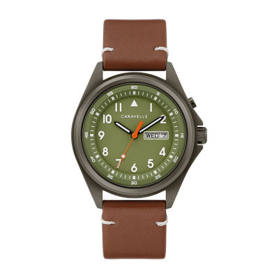 Caravelle Designed By Bulova Mens Brown Leather Strap Watch 45c119