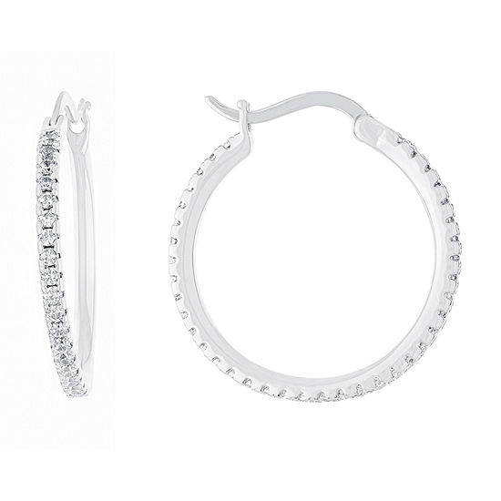 Sparkle Allure Cubic Zirconia Pure Silver Over Brass Hoop Earrings