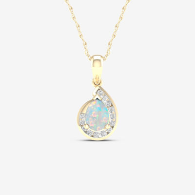 Womens Lab Created Multi Color Opal 14K Gold Over Silver Pendant Necklace