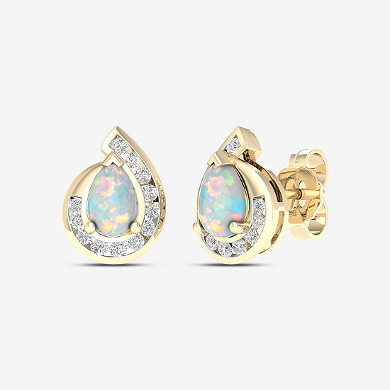 Lab Created White Opal 14K Gold Over Silver 11mm Stud Earrings