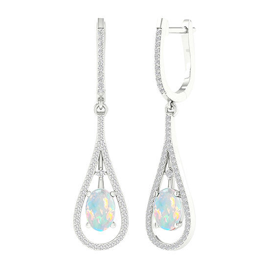 Lab Created Multi Color Opal Sterling Silver Drop Earrings