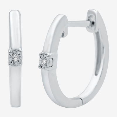 Yes, Please! Womens Diamond Accent Natural White Diamond Sterling Silver 14.1mm Hoop Earrings