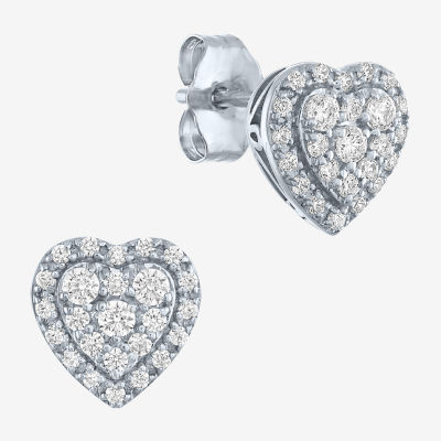 (G-H / Si2-I1) 1/3 CT. T.W. Lab Grown White Diamond 10K White Gold 7.9mm Heart Stud Earrings