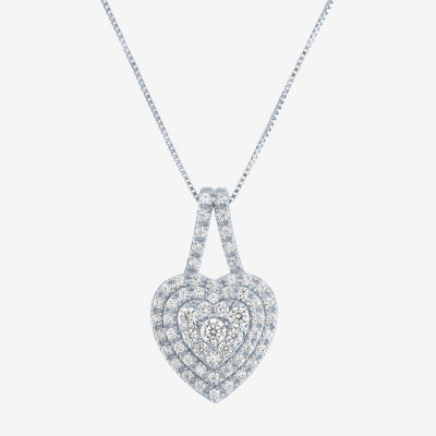 G-H / Si2-I1) Womens 1/ CT. T.W. Lab Grown White Diamond 10K White Gold Heart Pendant Necklace