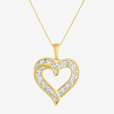 G-H / I1-I2) Womens 1 CT. T.W. Lab Grown White Diamond 10K Gold Heart Pendant Necklace