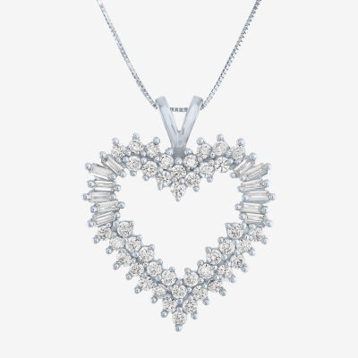 G-H / I1-I2) Womens 1 CT. T.W. Lab Grown White Diamond 10K White Gold Heart Pendant Necklace