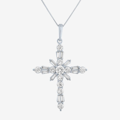 G-H / Si2-I1) Womens 1/ CT. T.W. Lab Grown White Diamond 10K Gold Cross Pendant Necklace