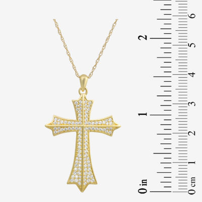 Mens White Cubic Zirconia 14K Gold Cross Pendant Necklace