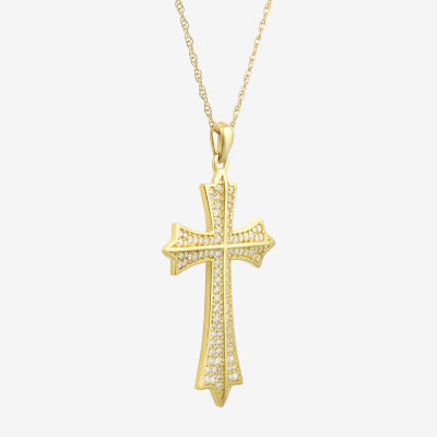 Mens White Cubic Zirconia 14K Gold Cross Pendant