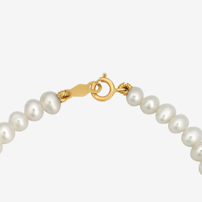 Girls White Cultured Freshwater Pearl 14K Gold Round Strand Bracelet