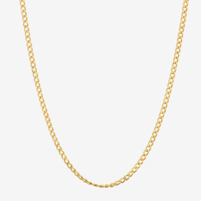 14K Gold 15 Inch Hollow Curb Heart Chain Necklace