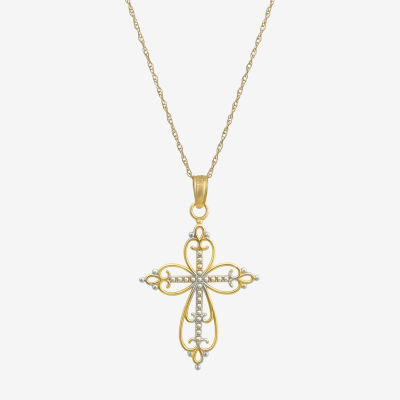 Womens 14K Two Tone Gold Cross Pendant Necklace