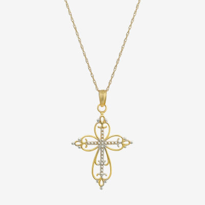 Womens 14K Two Tone Gold Cross Pendant Necklaces