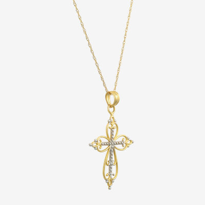 Womens 14K Two Tone Gold Cross Pendant Necklace