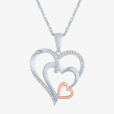 Yes, Please! Womens 1/10 CT. T.W. Mined White Diamond 14K Rose Gold Over Silver Sterling Silver Heart Pendant Necklace