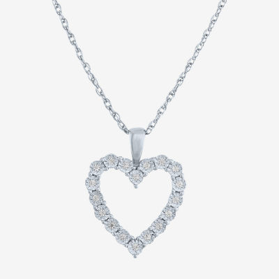 Yes Womens 1/10 CT. T.W. Lab Grown White Diamond Sterling Silver Heart 18 Inch Pendant Necklace