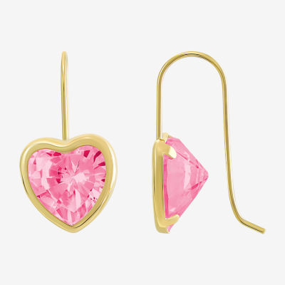 Pink Cubic Zirconia 10K Gold Heart Drop Earrings